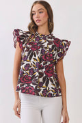 Callie Floral Print Ruffle Sleeve Blouse