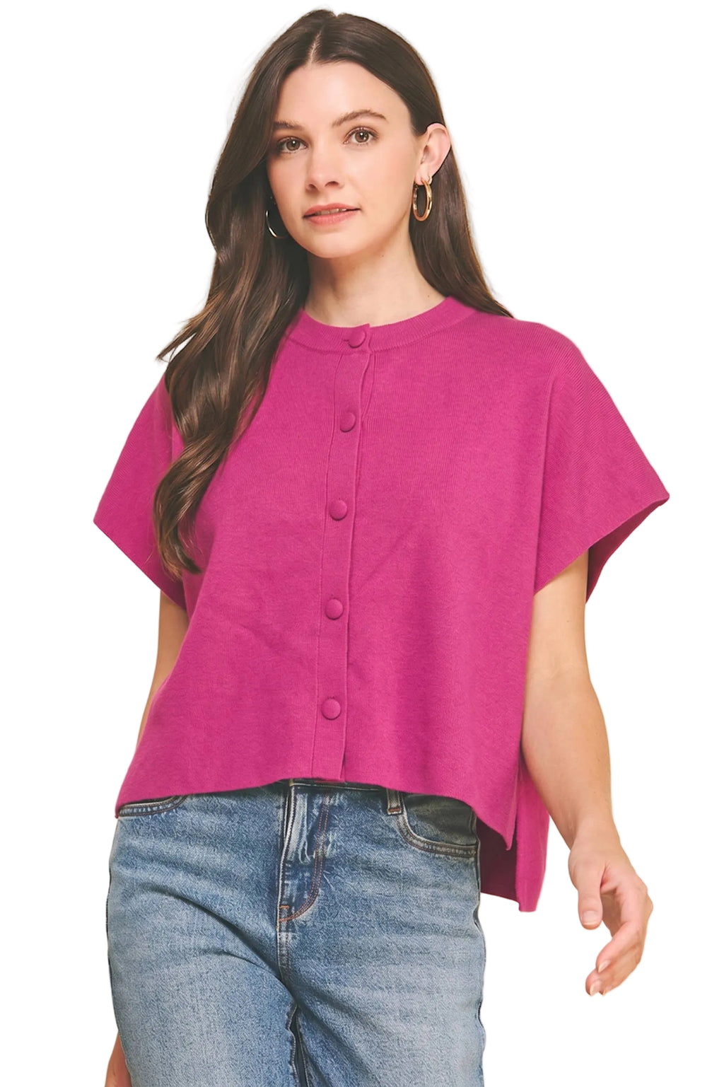 Monica Button Cap Sleeve Sweater
