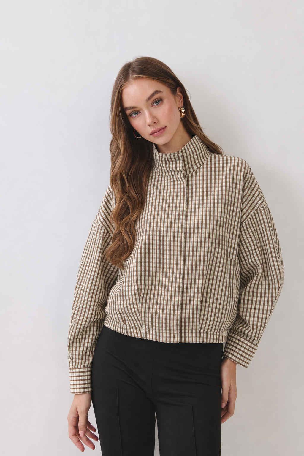 Carlie Gingham Zip Front Cropped Jacket