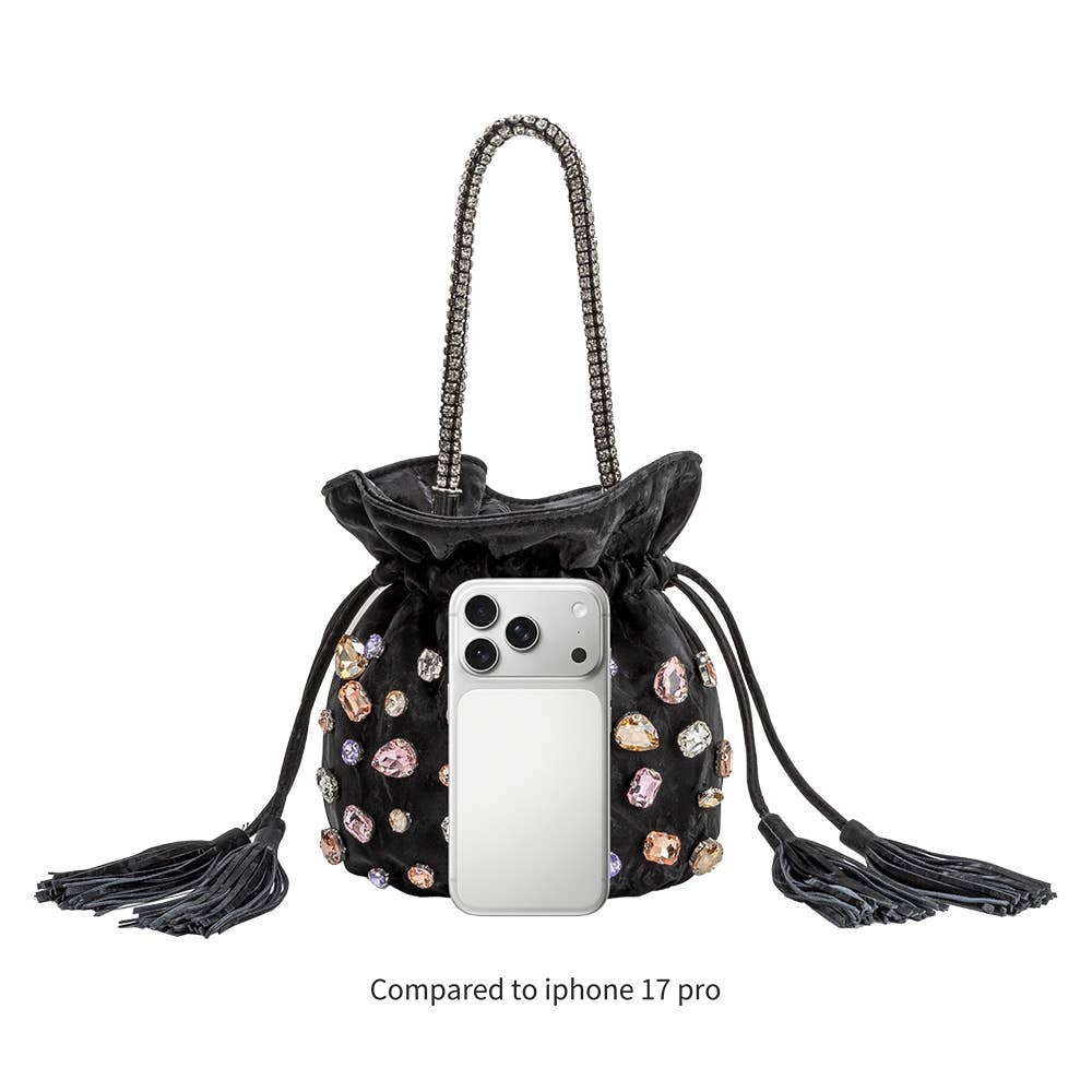 Starla Black Vegan Leather Jewel Top Handle Bag