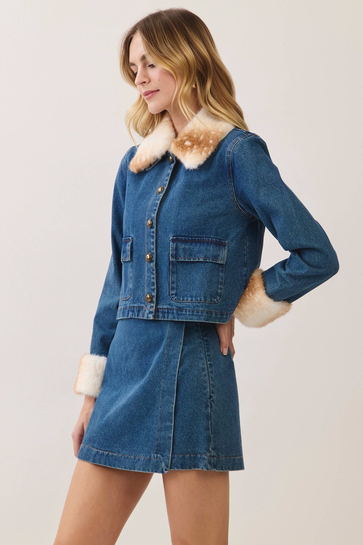 Alma Wrap Front Denim Mini Skort