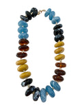 Delray Chunky Beaded Necklace- Tan/Light Blue Mix