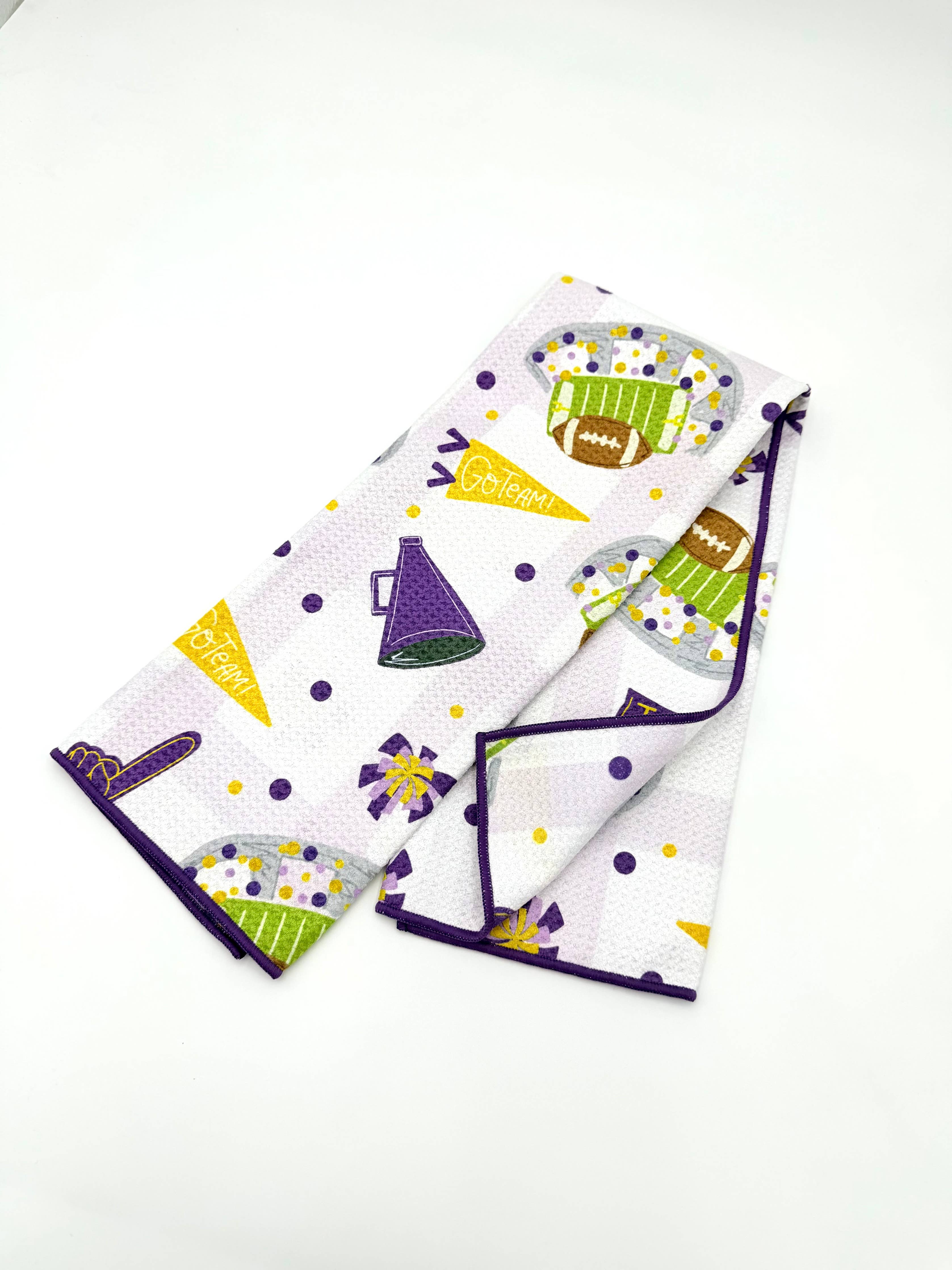 Purple & Gold Football Game Day- Microfiber Waffle Weave Tea Towel