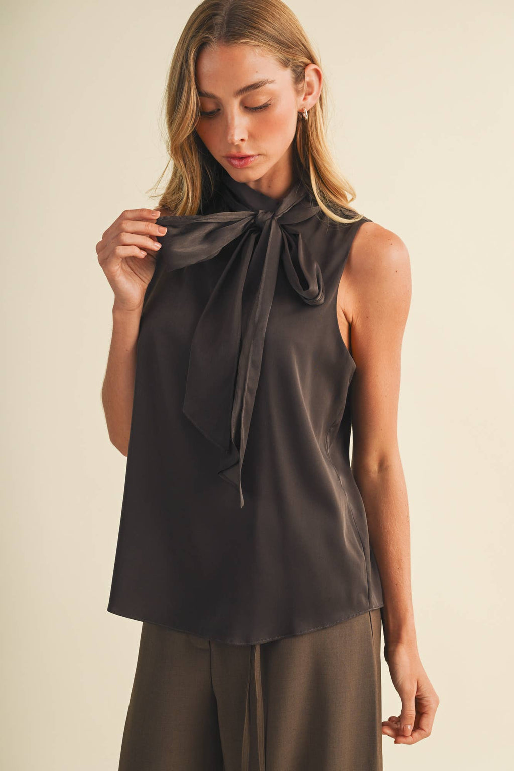 Mamie Mock-Neck Sleeveless Top