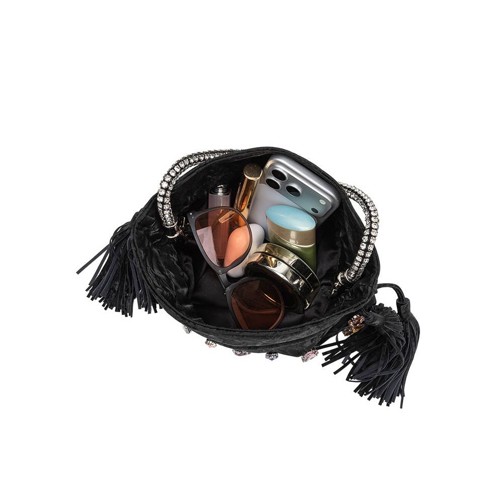 Starla Black Vegan Leather Jewel Top Handle Bag