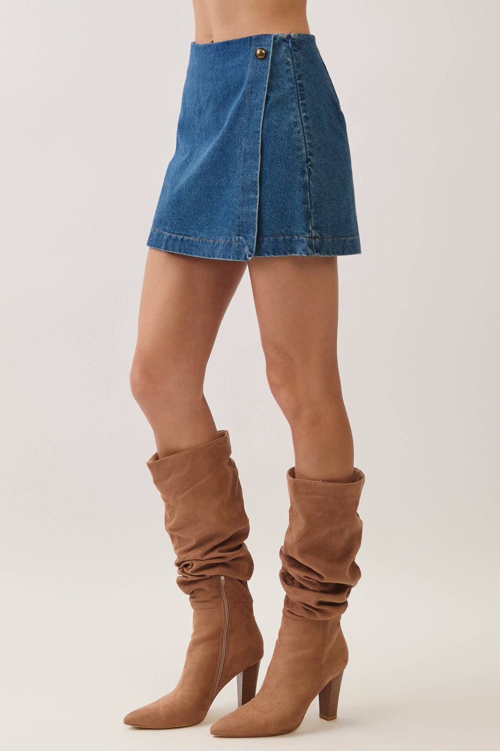 Alma Wrap Front Denim Mini Skort