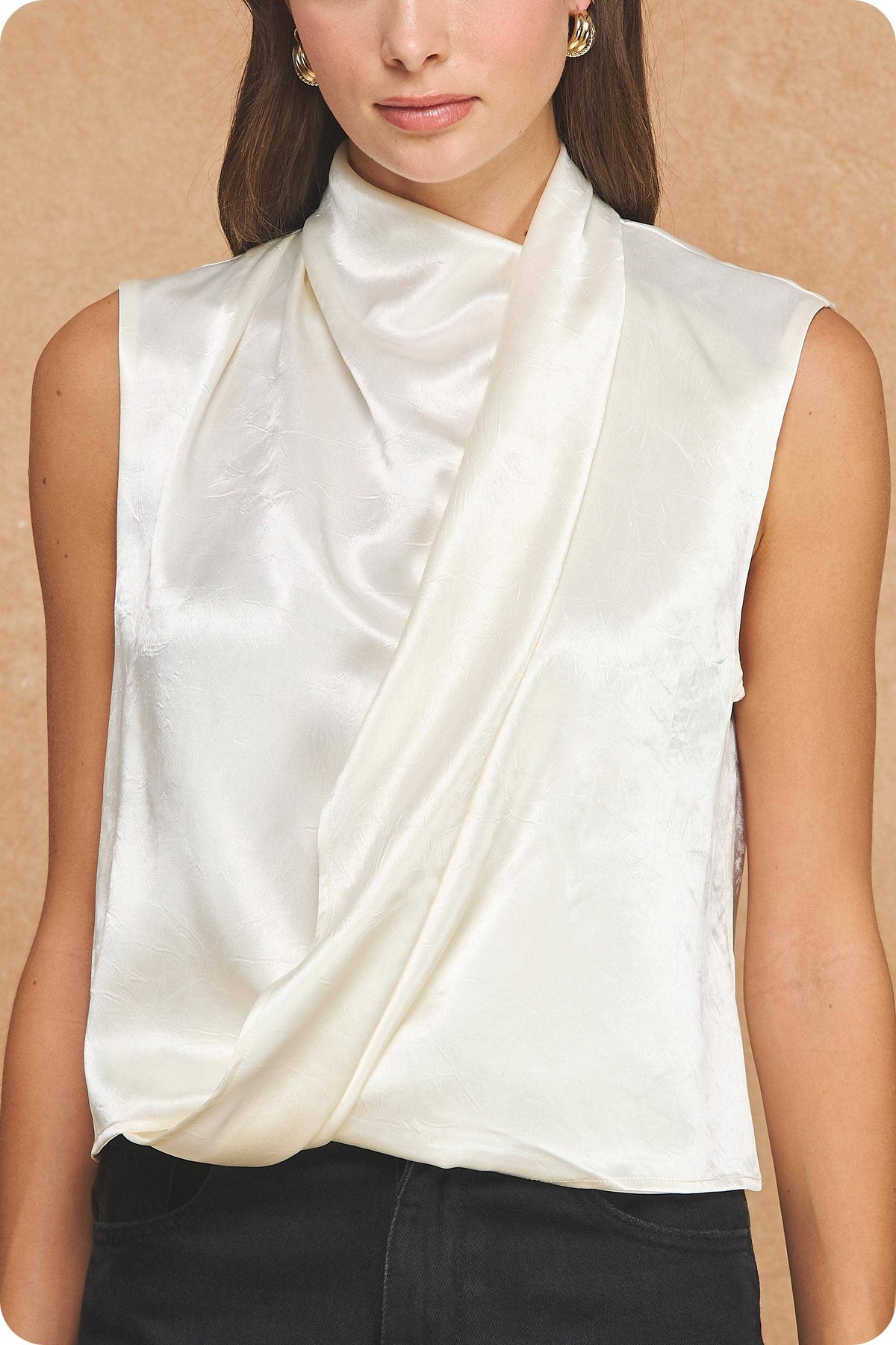 Luminous Textured Satin Draped Top