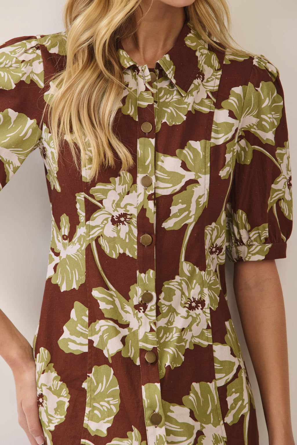 Ollie Floral Print Collared Button Down Dress