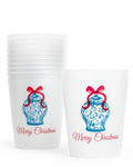 Chinoiserie Merry Christmas  Party Cups   Frosted/Blue/Red   16oz.   Set of 10