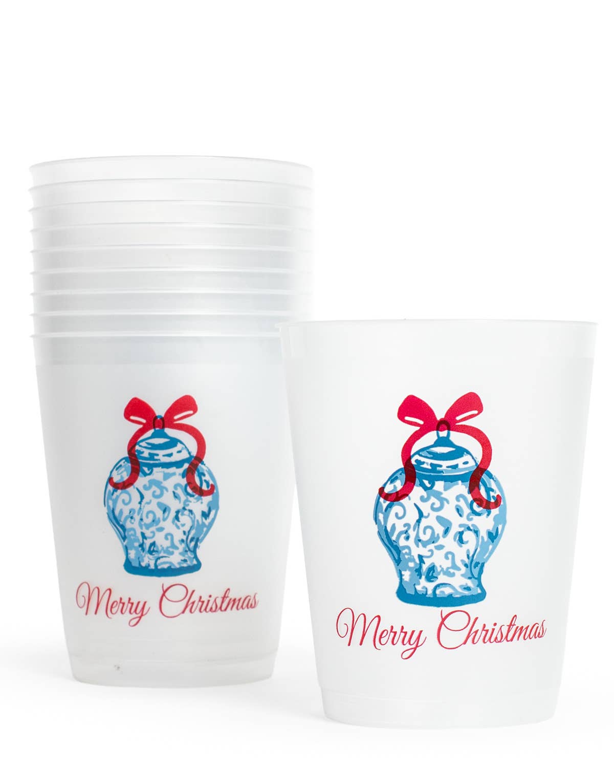 Chinoiserie Merry Christmas  Party Cups   Frosted/Blue/Red   16oz.   Set of 10