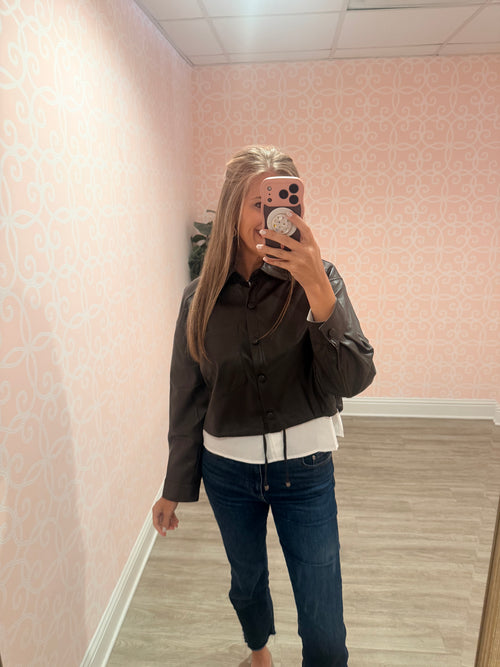 Anna Cropped Faux Leather Jacket With Shirt