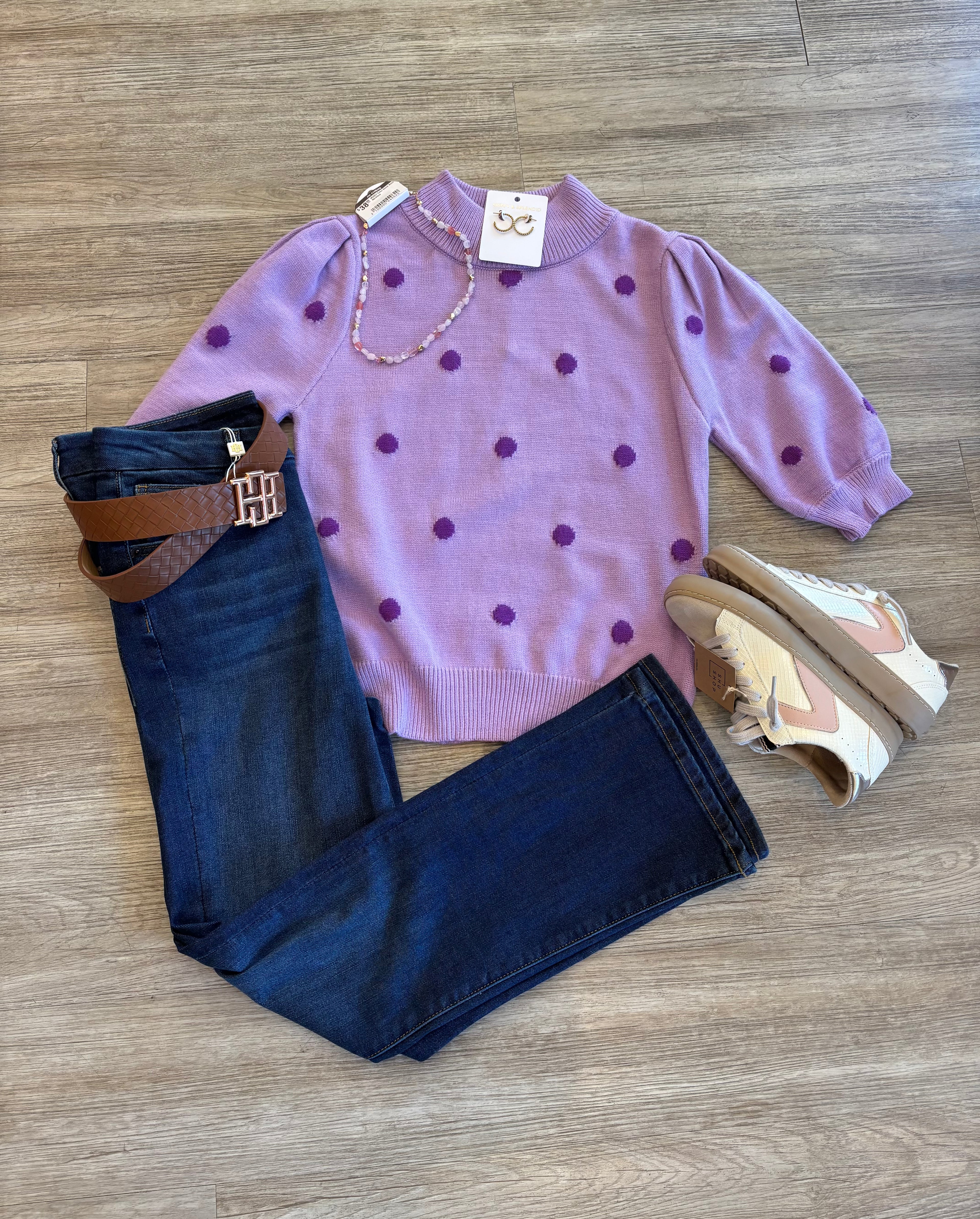 Grace Polka Dot Mock Neck Sweater