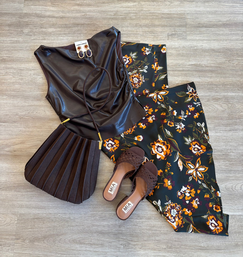 Scottie Floral Print Side Slit Midi Skirt