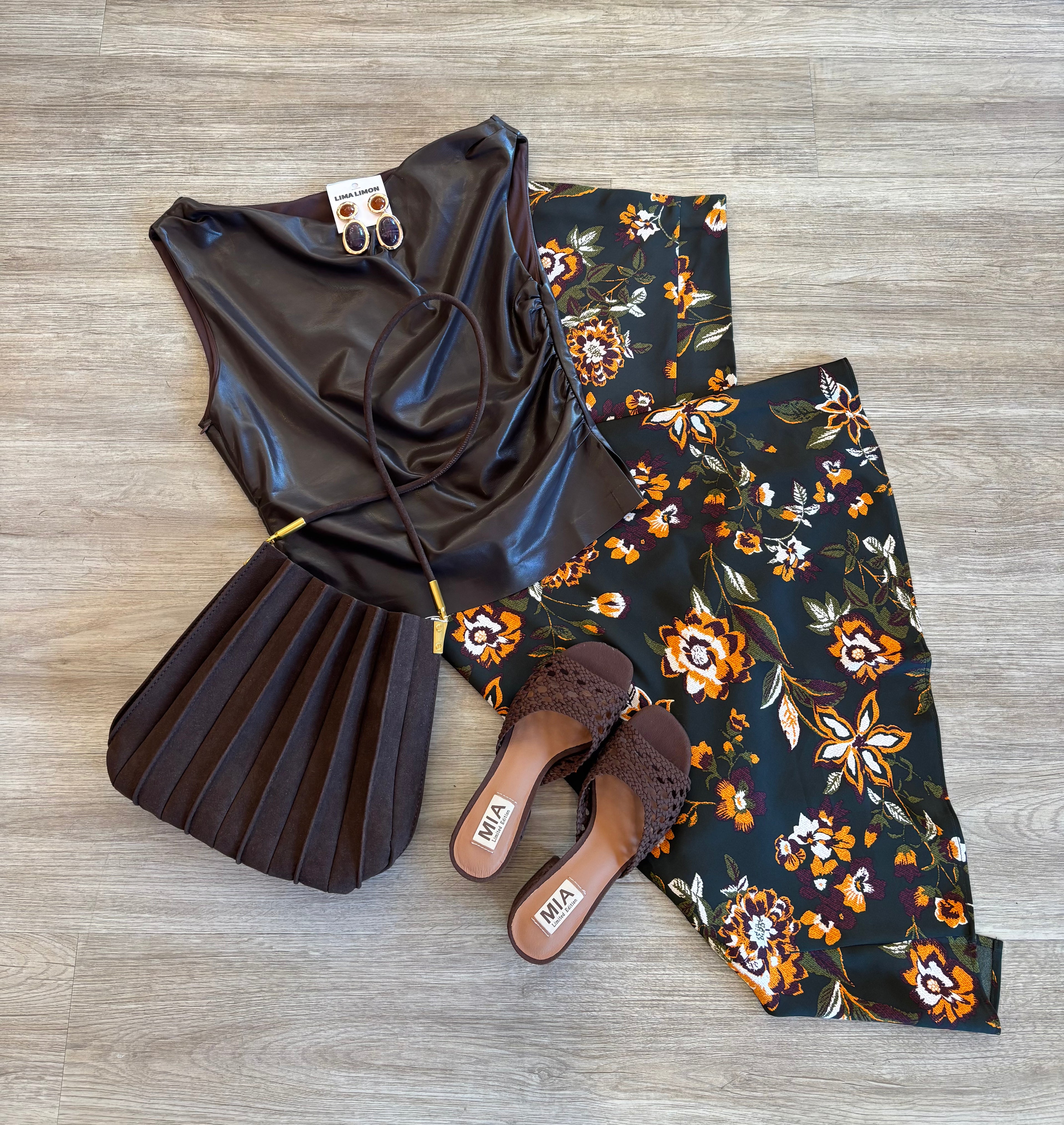 Scottie Floral Print Side Slit Midi Skirt