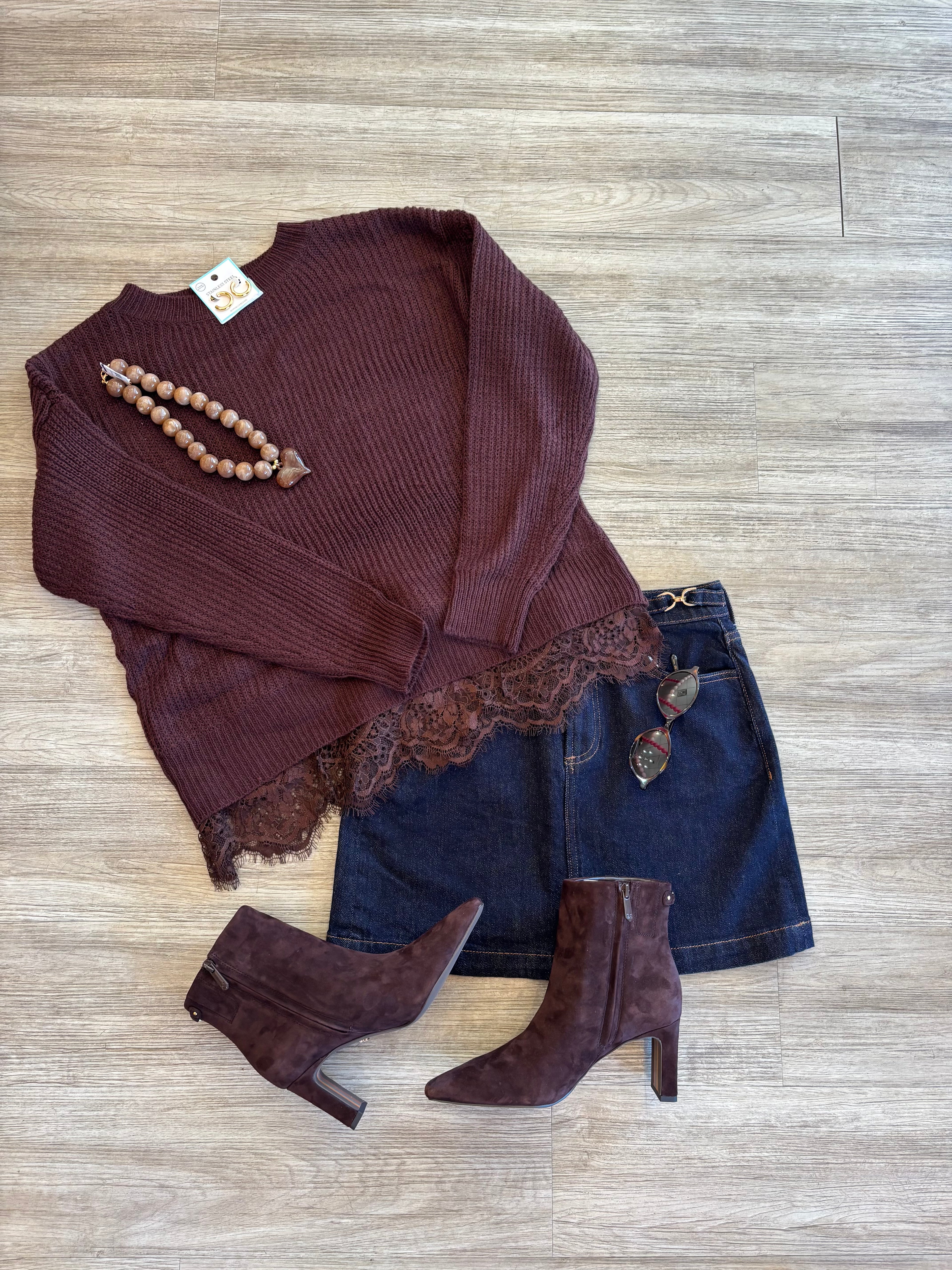 Tonya Lace Hem Crew Neck Sweater