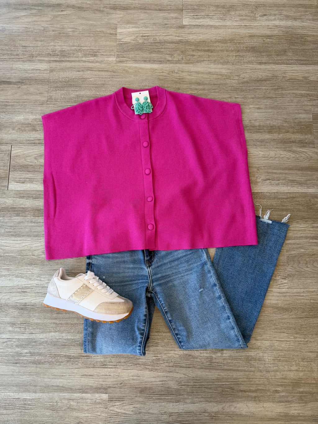 Monica Button Cap Sleeve Sweater