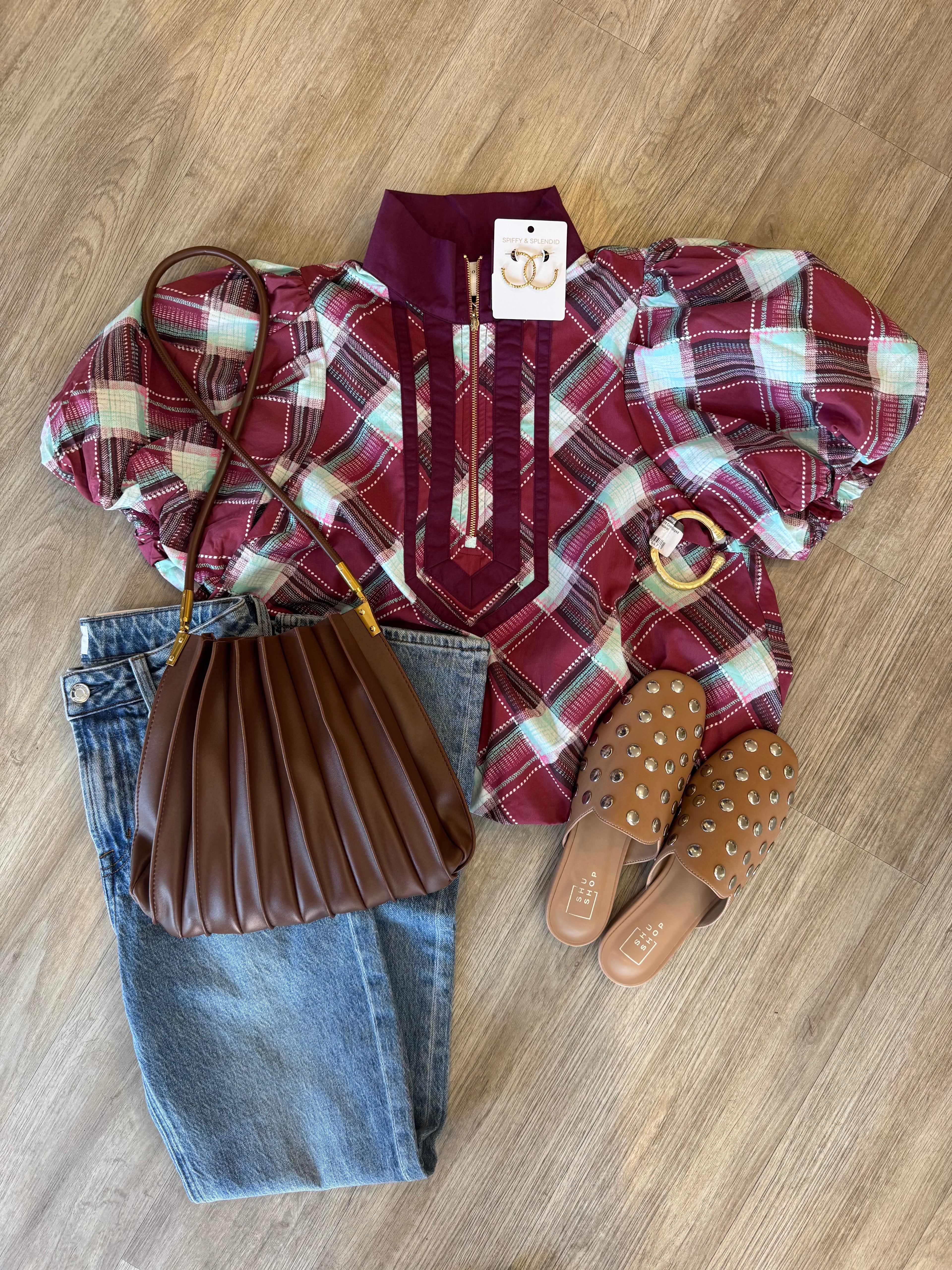 Shalene Plaid Zipper Top
