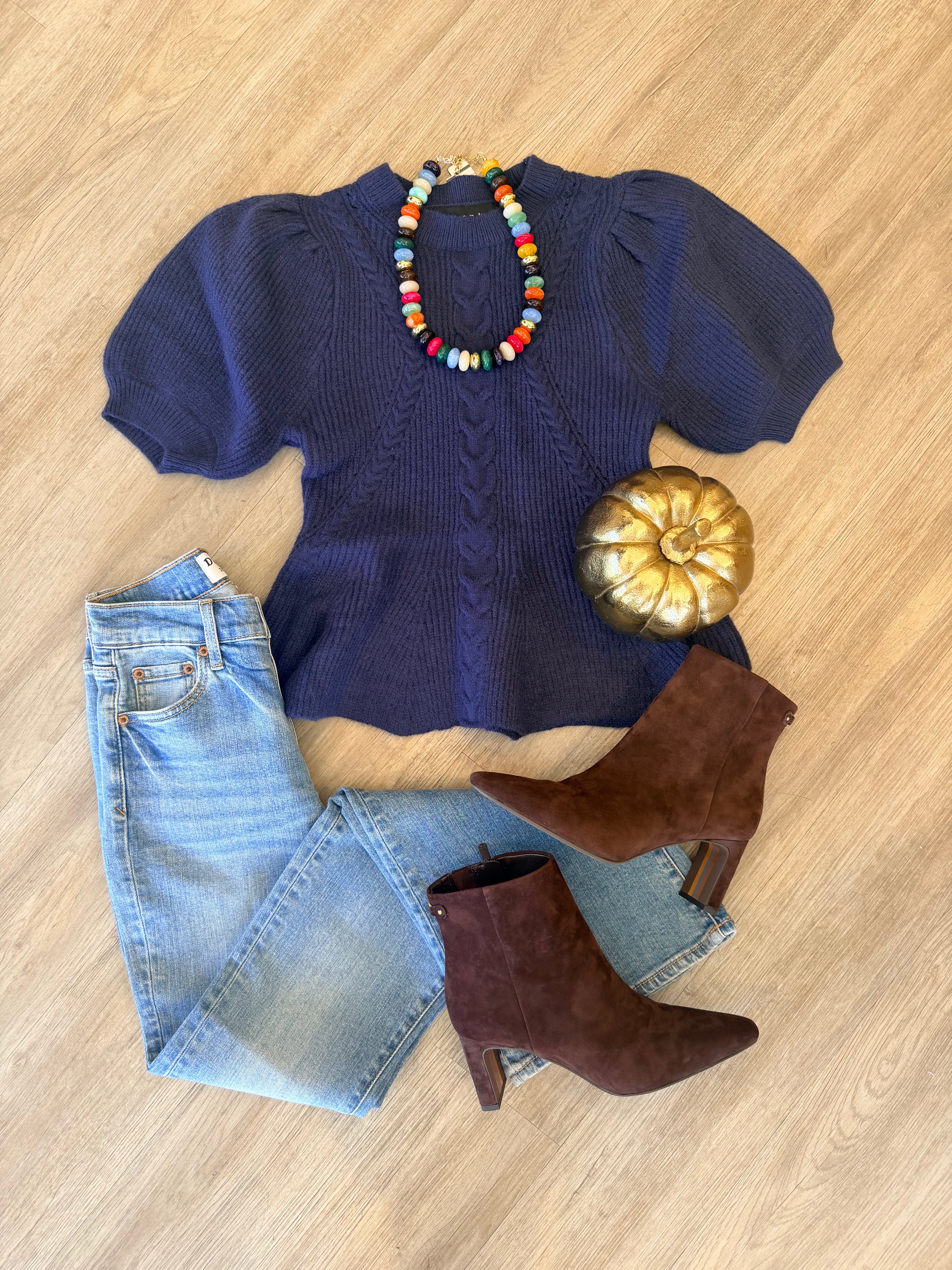 Hailey Peplum Navy Sweater