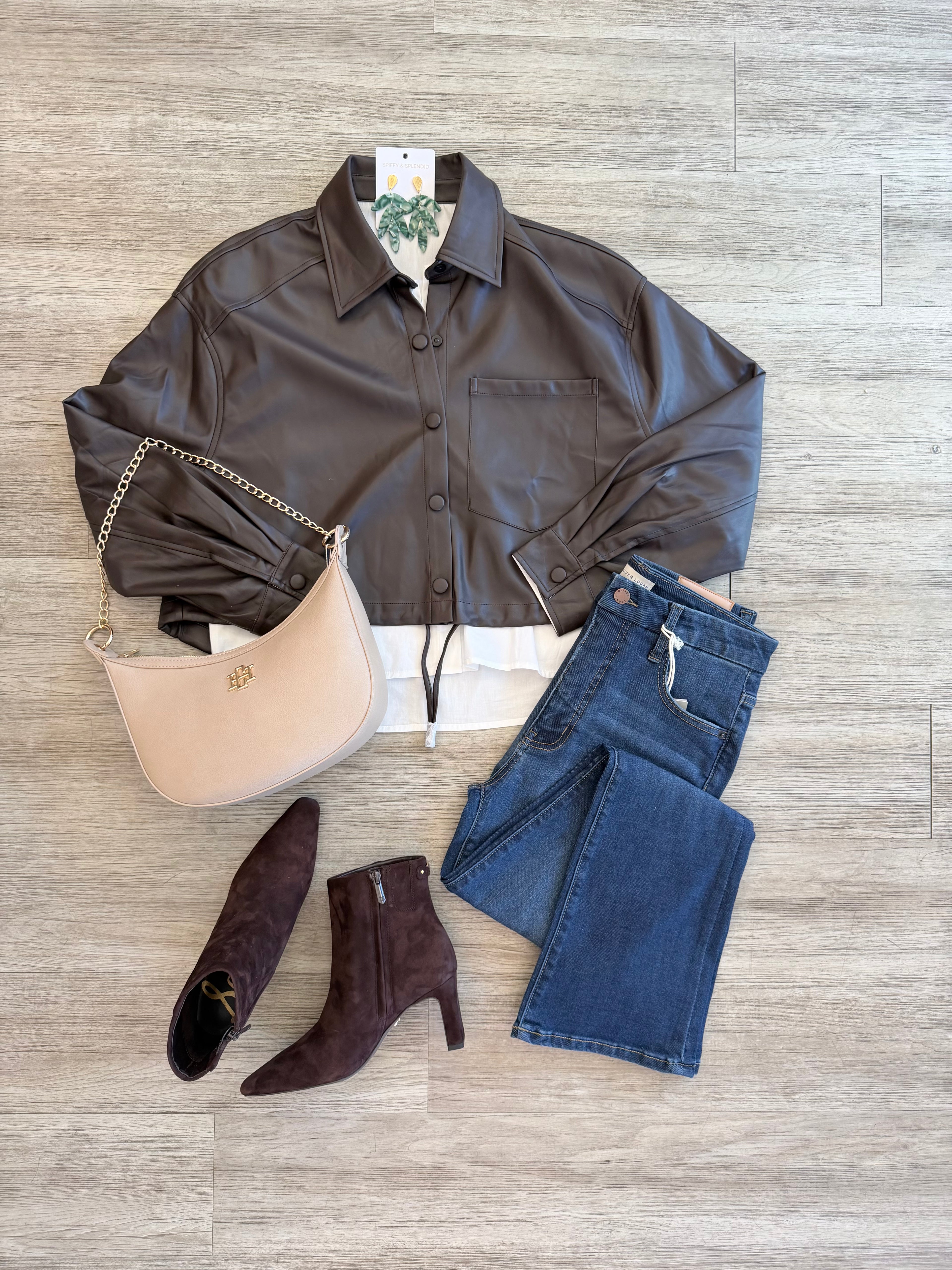 Anna Cropped Faux Leather Jacket With Shirt