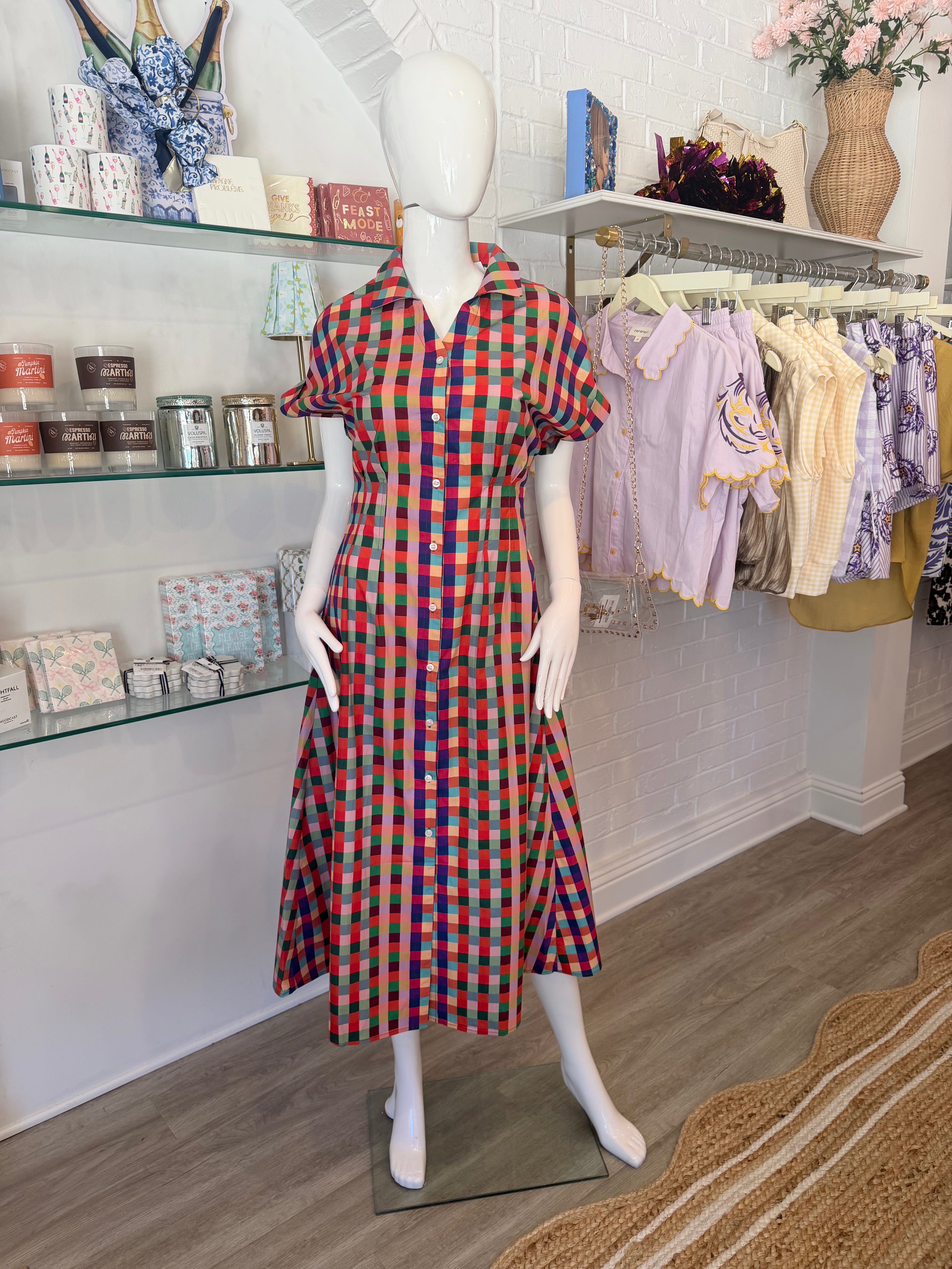 Meg Check Button Down Midi Dress