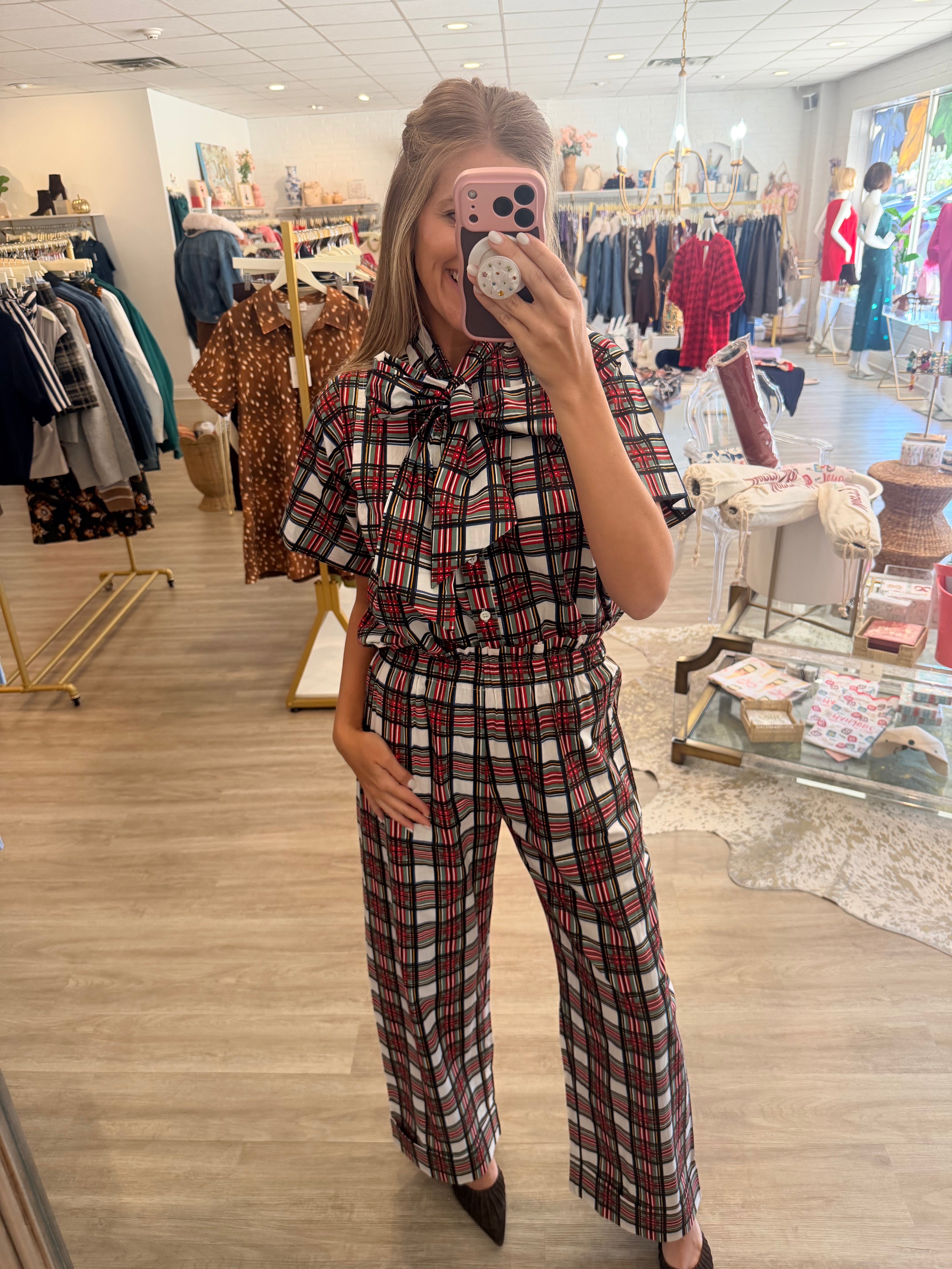 JH Tartan Plaid Holiday Top