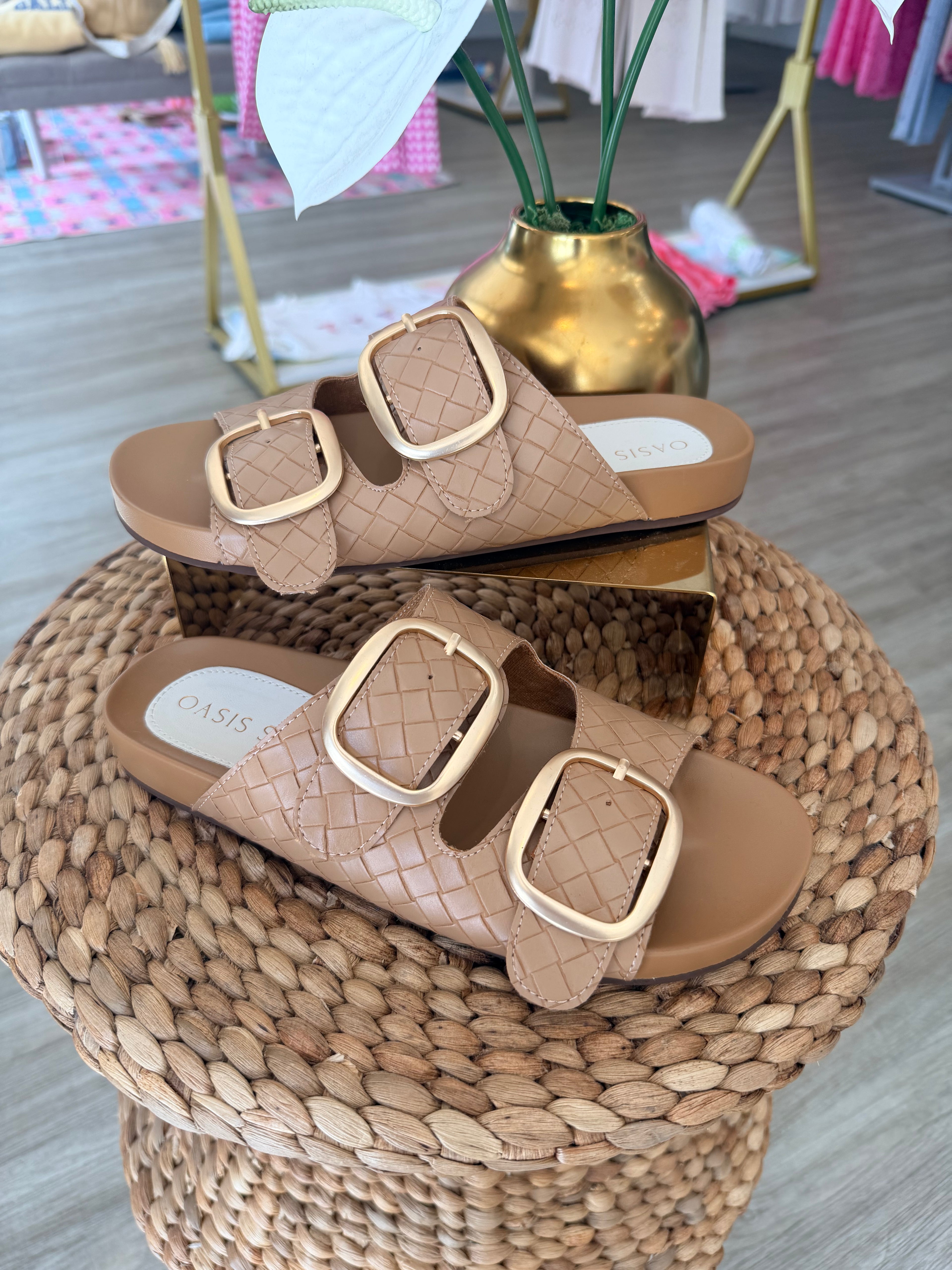 The Desiree Almond Woven Slide
