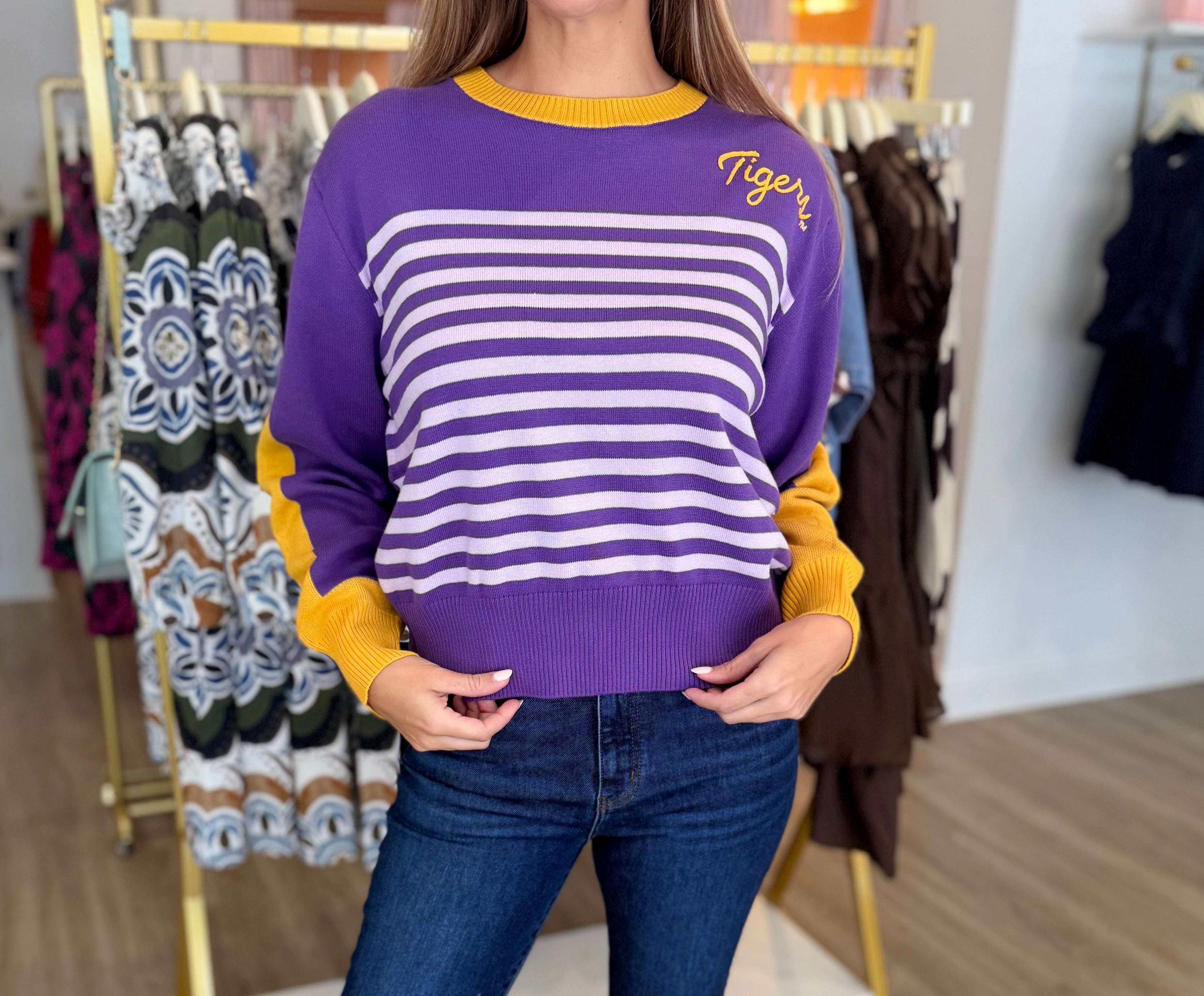 The Spirit Stripe LSU Sweater