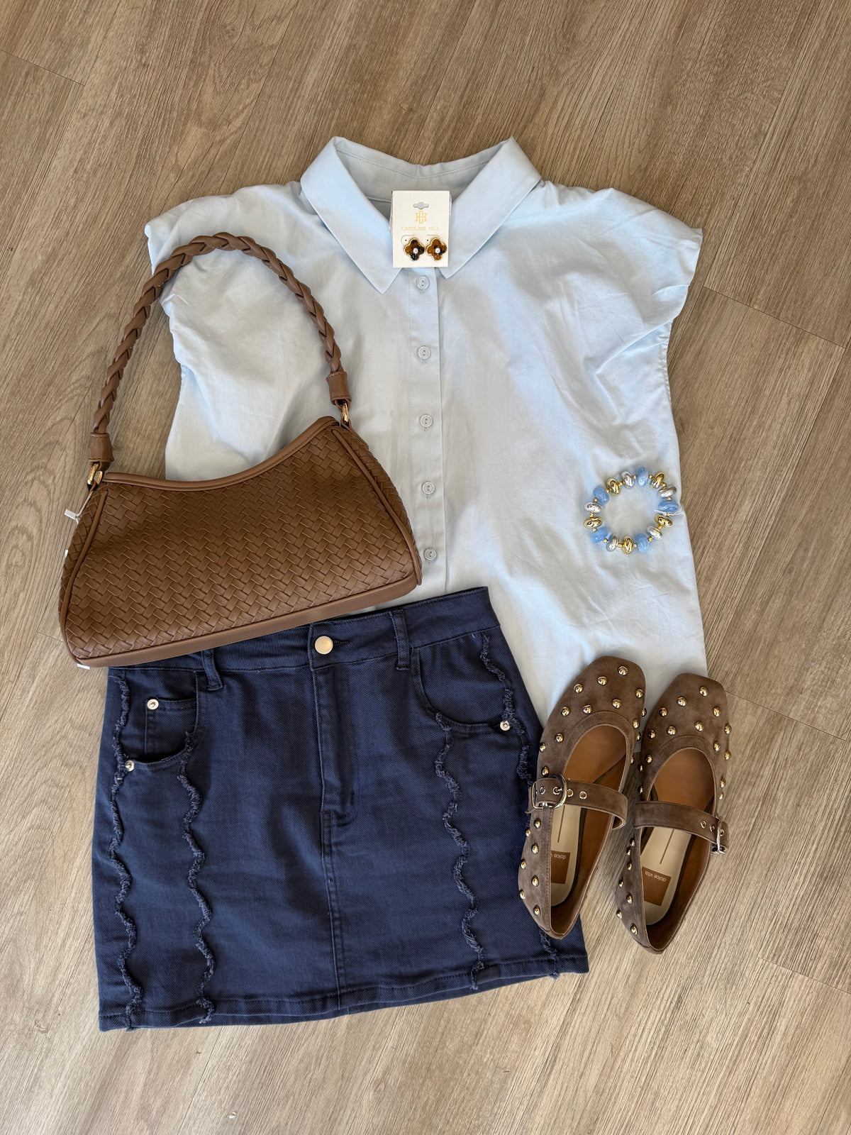 Scholar Gathered Sleeve Top Sky Blue