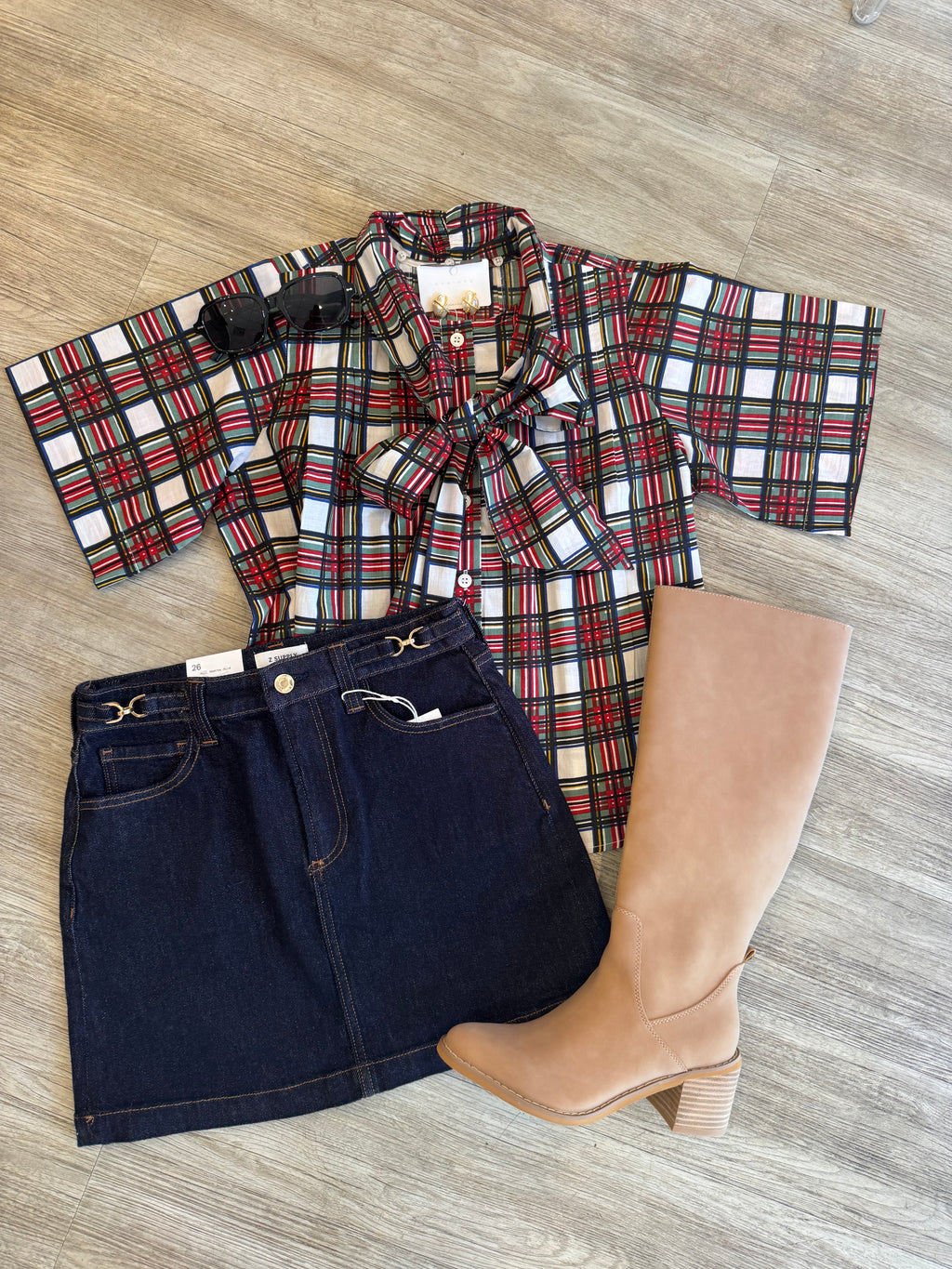 JH Tartan Plaid Holiday Top