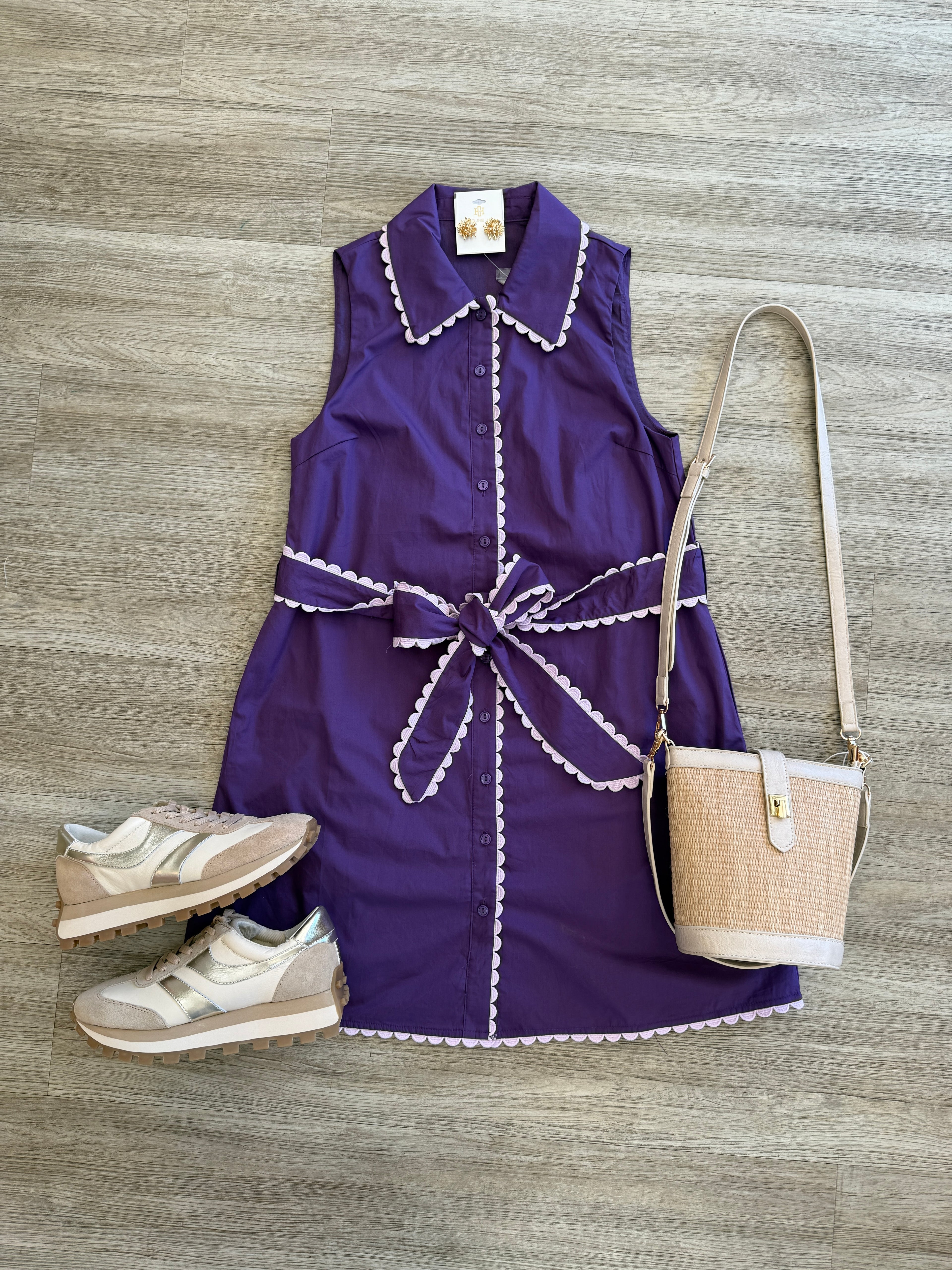 Olivia Scallop Trim Sleeveless Shirt Mini Dress