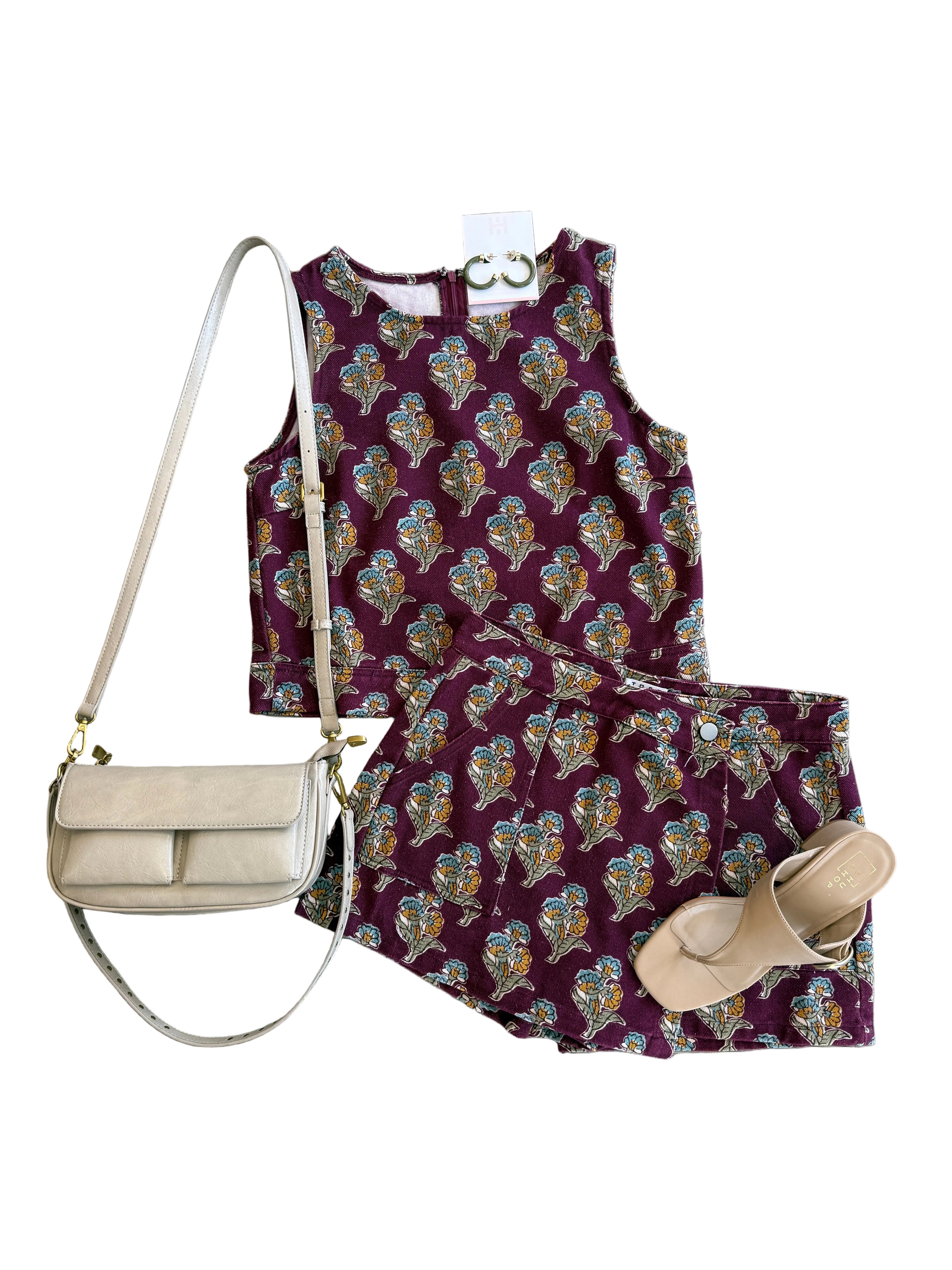 Autumn Floral Print Wrap Front Design Skort