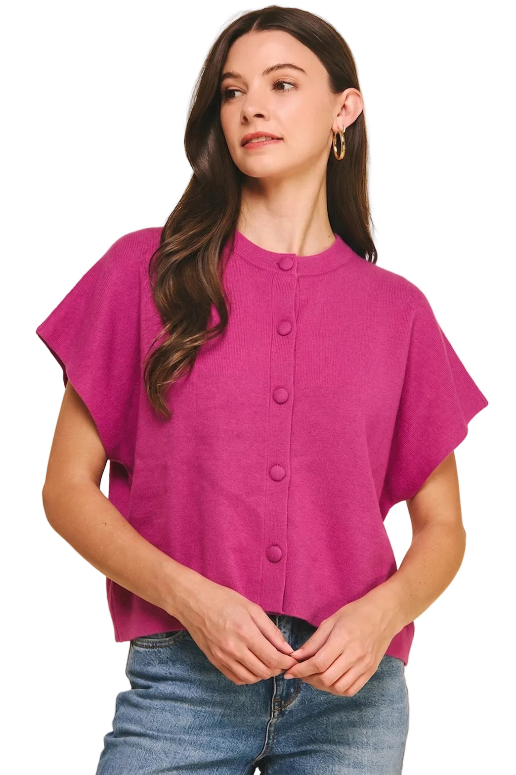 Monica Button Cap Sleeve Sweater