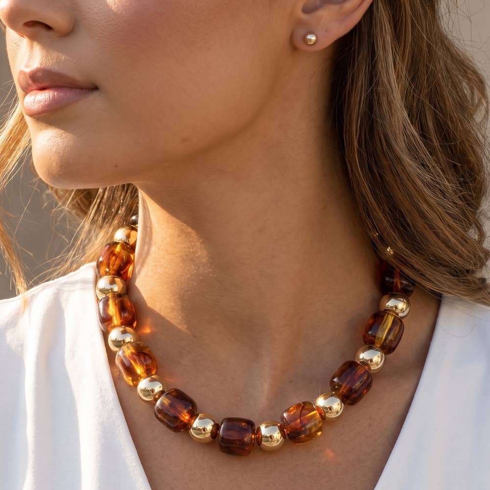 Dolores Chunky Tortoise Bead Statement Necklace
