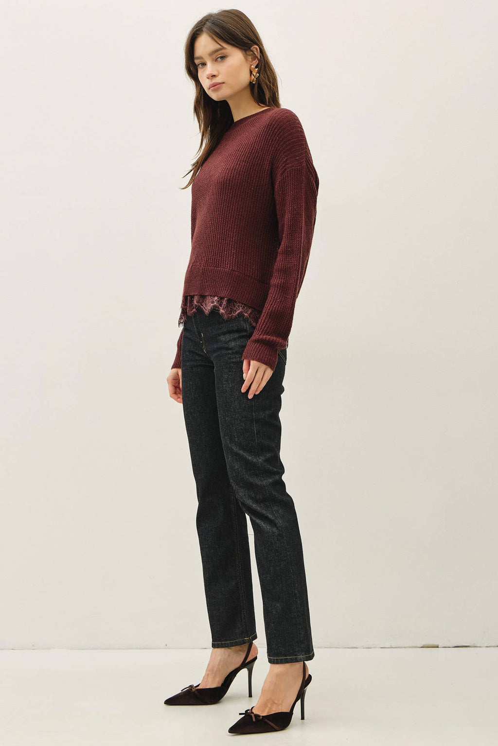 Tonya Lace Hem Crew Neck Sweater