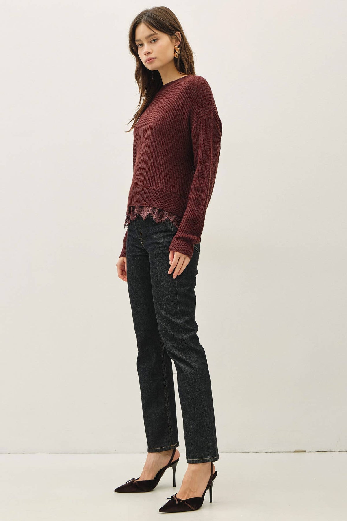 Tonya Lace Hem Crew Neck Sweater