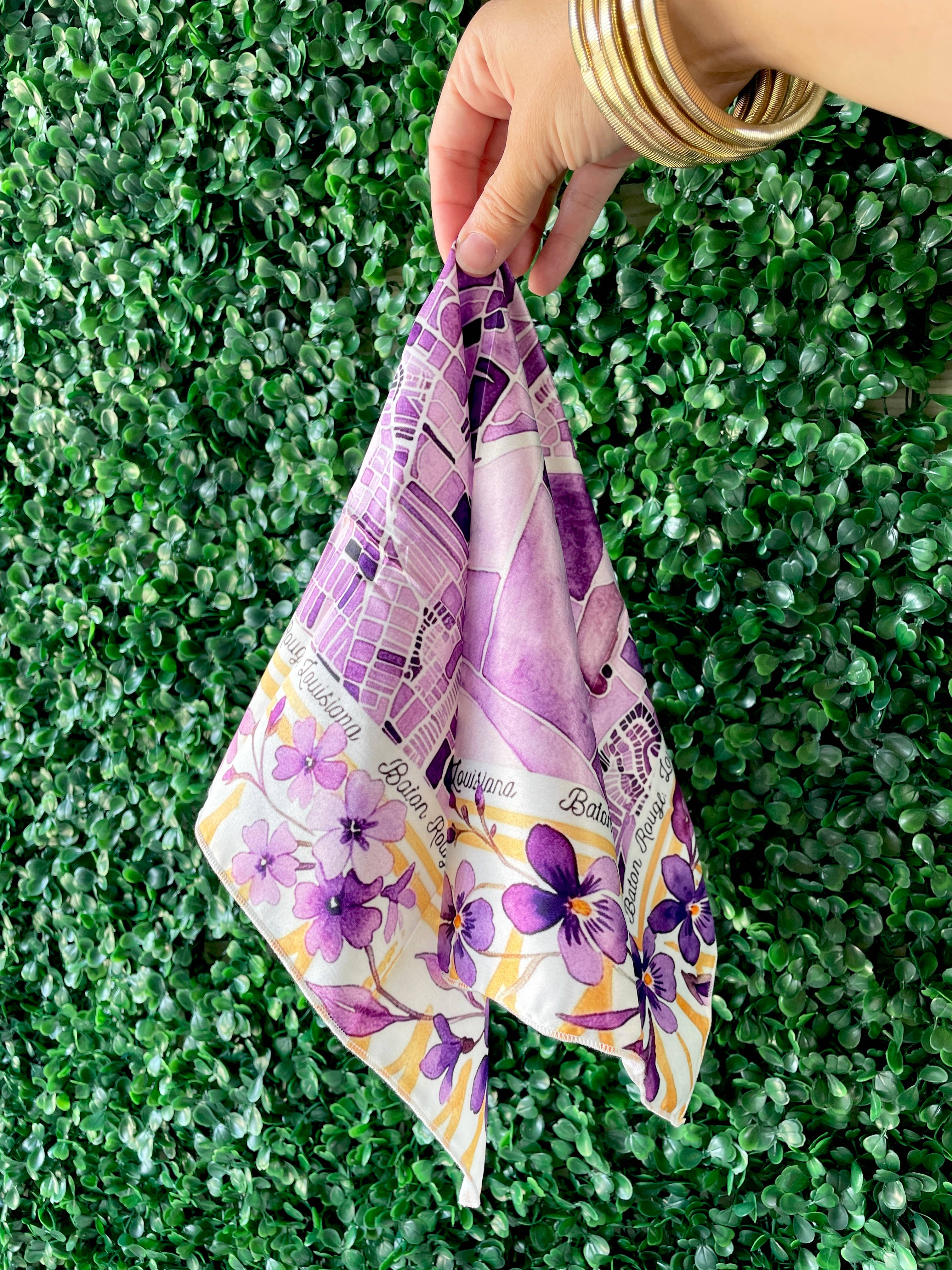 Watercolor Scarf - Baton Rouge Map - Purple & Yellow