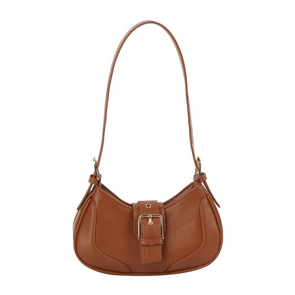 Jenny Leather Buckle Strap Crescent Shoulder Bag