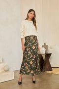 Scottie Floral Print Side Slit Midi Skirt