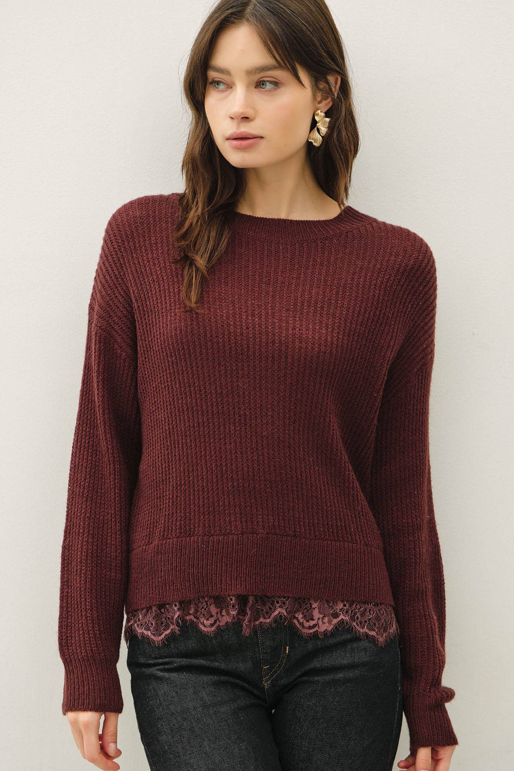 Tonya Lace Hem Crew Neck Sweater