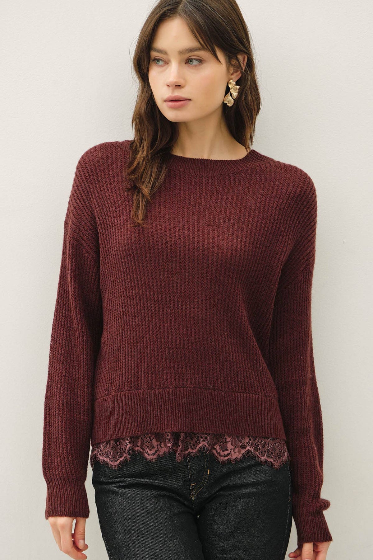 Tonya Lace Hem Crew Neck Sweater