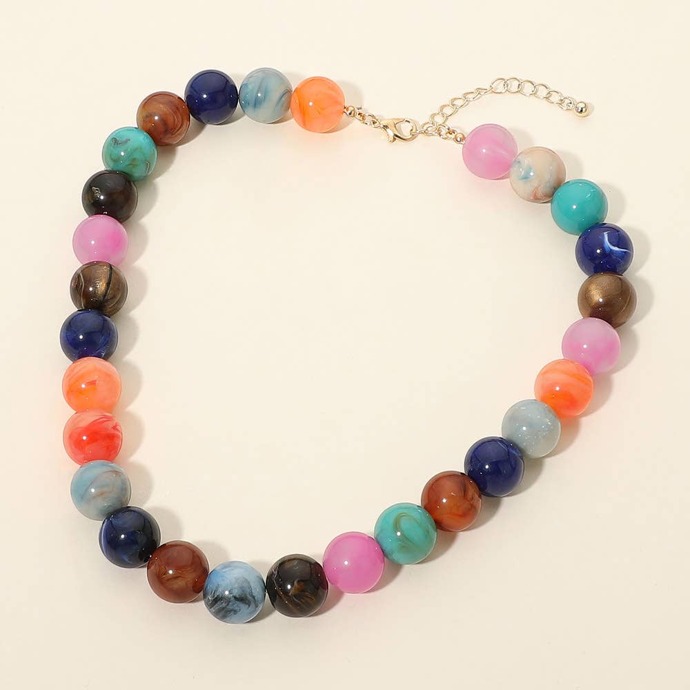 Chunky Colorful Round Ball Beaded Statement Necklace