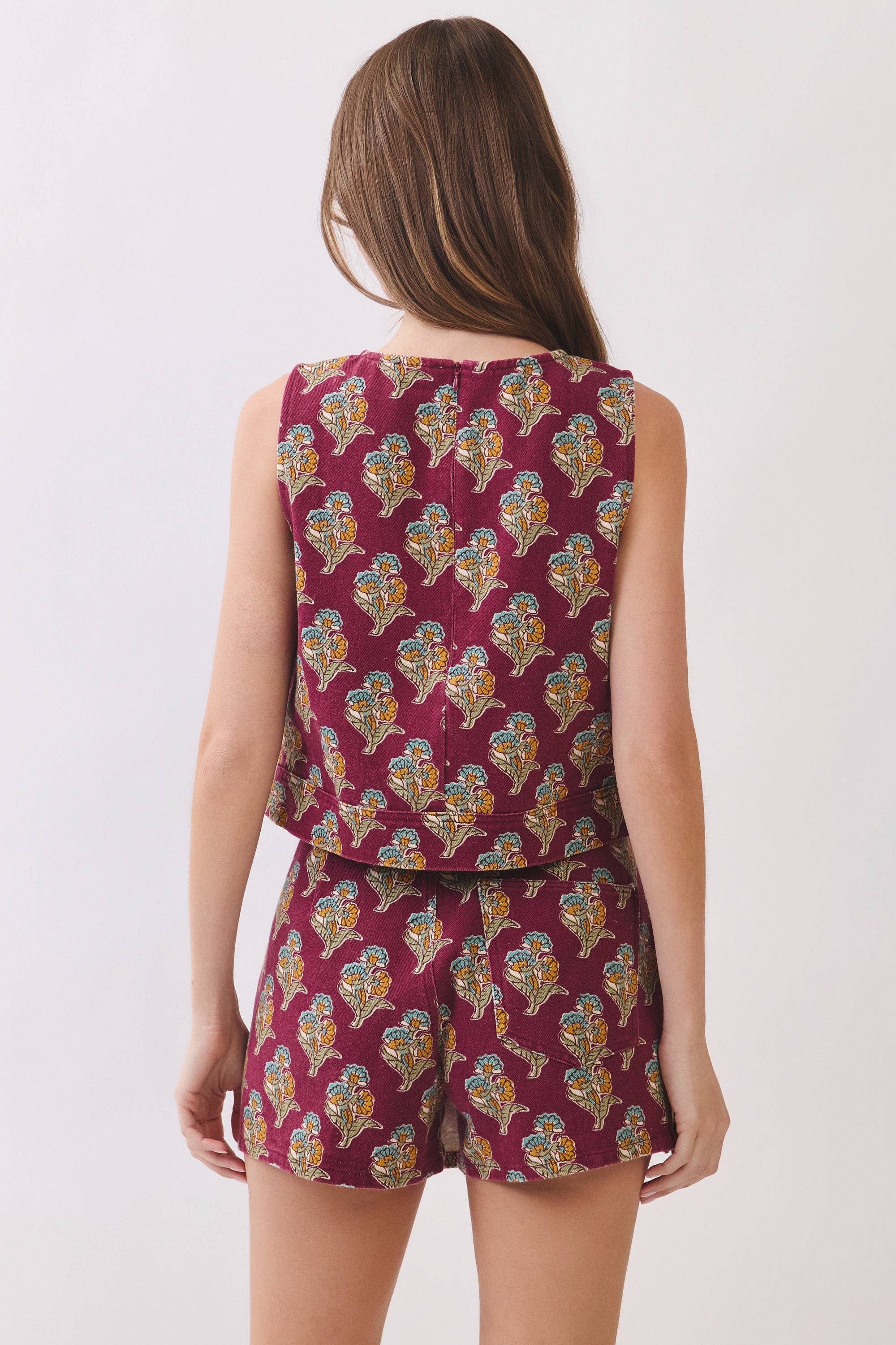 Autumn Floral Print Sleeveless Crop Top