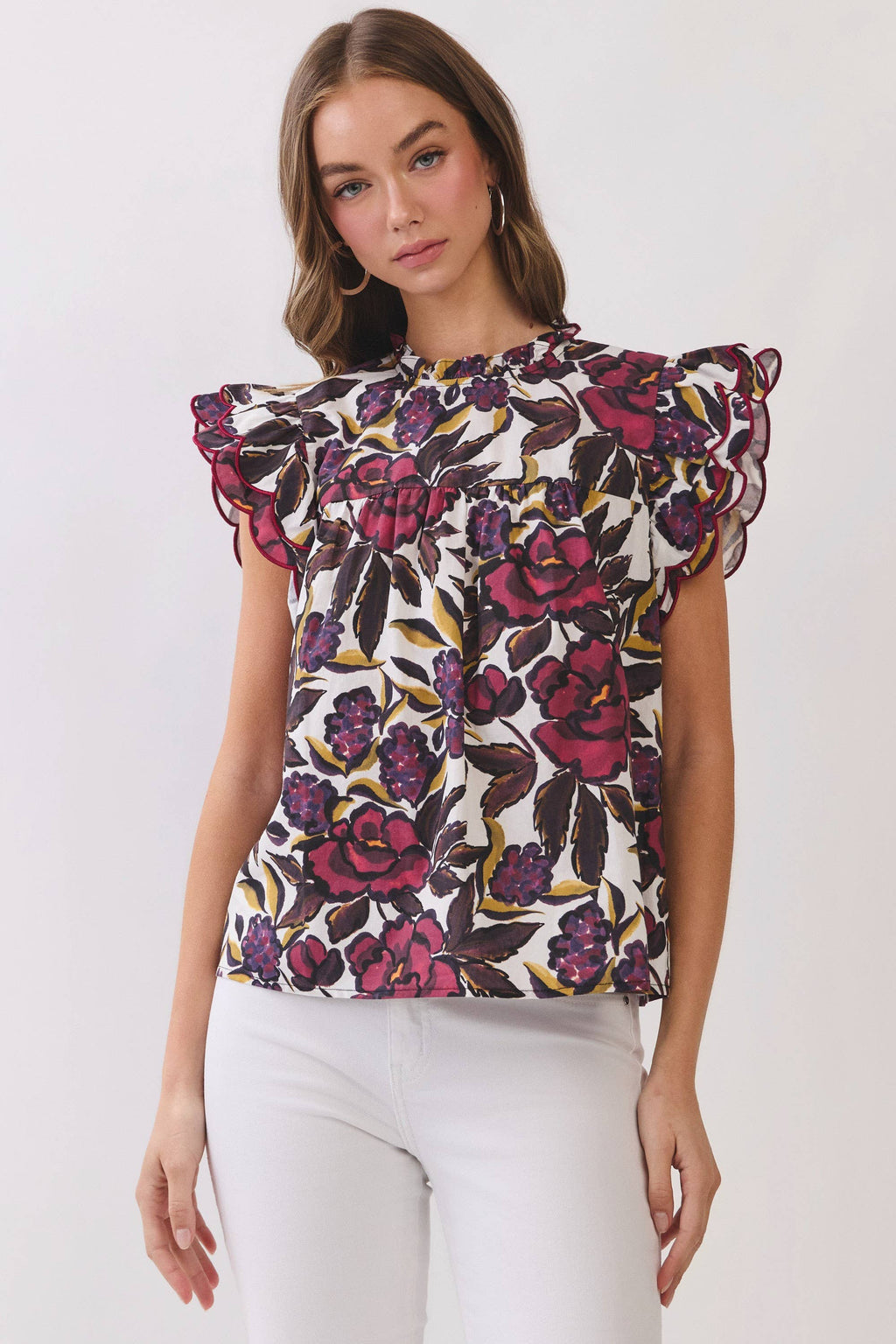 Callie Floral Print Ruffle Sleeve Blouse