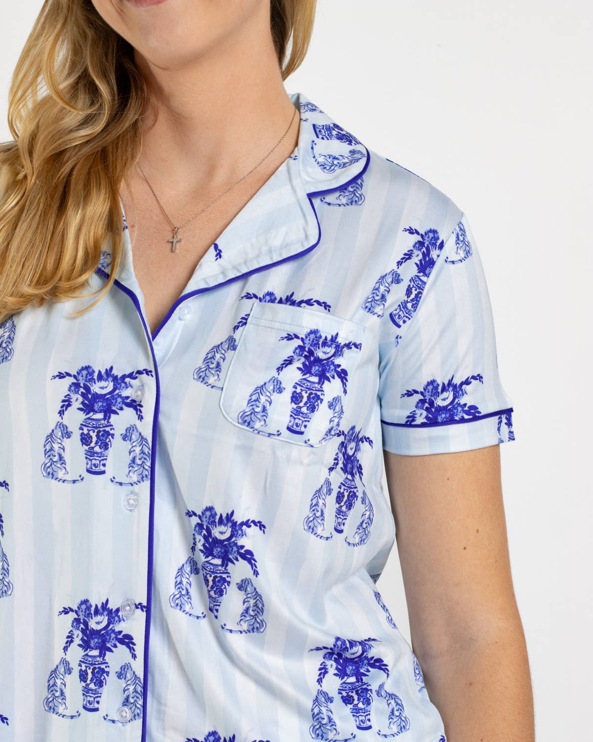 Callie Tiger Short Sleeve Button Up Sleep Shirt