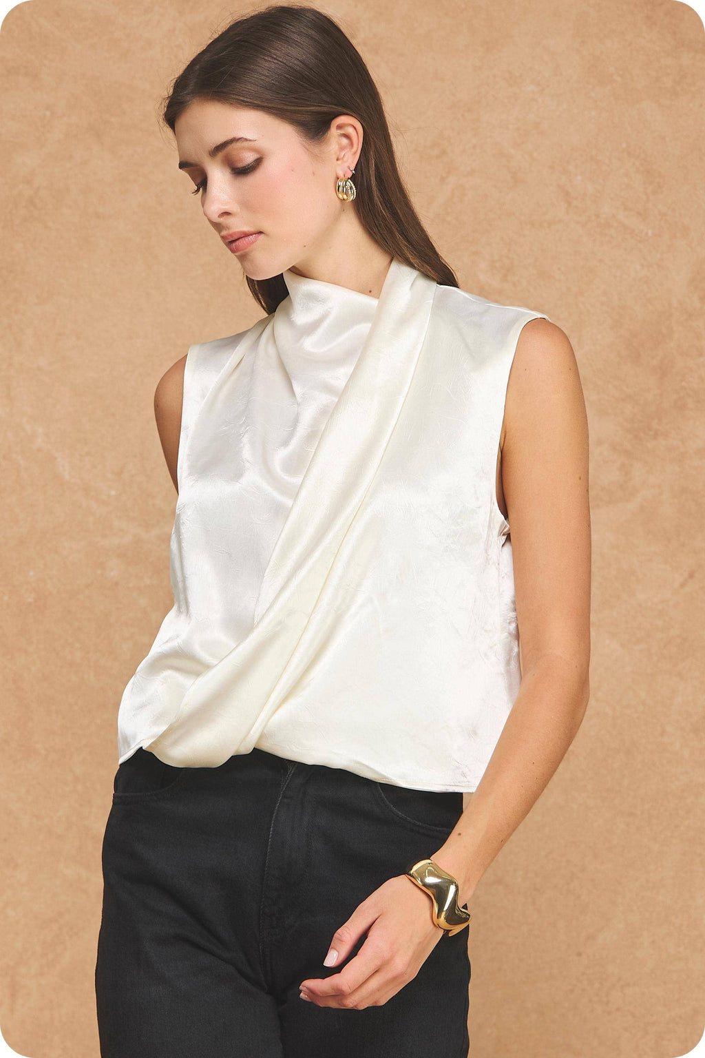 Luminous Textured Satin Draped Top