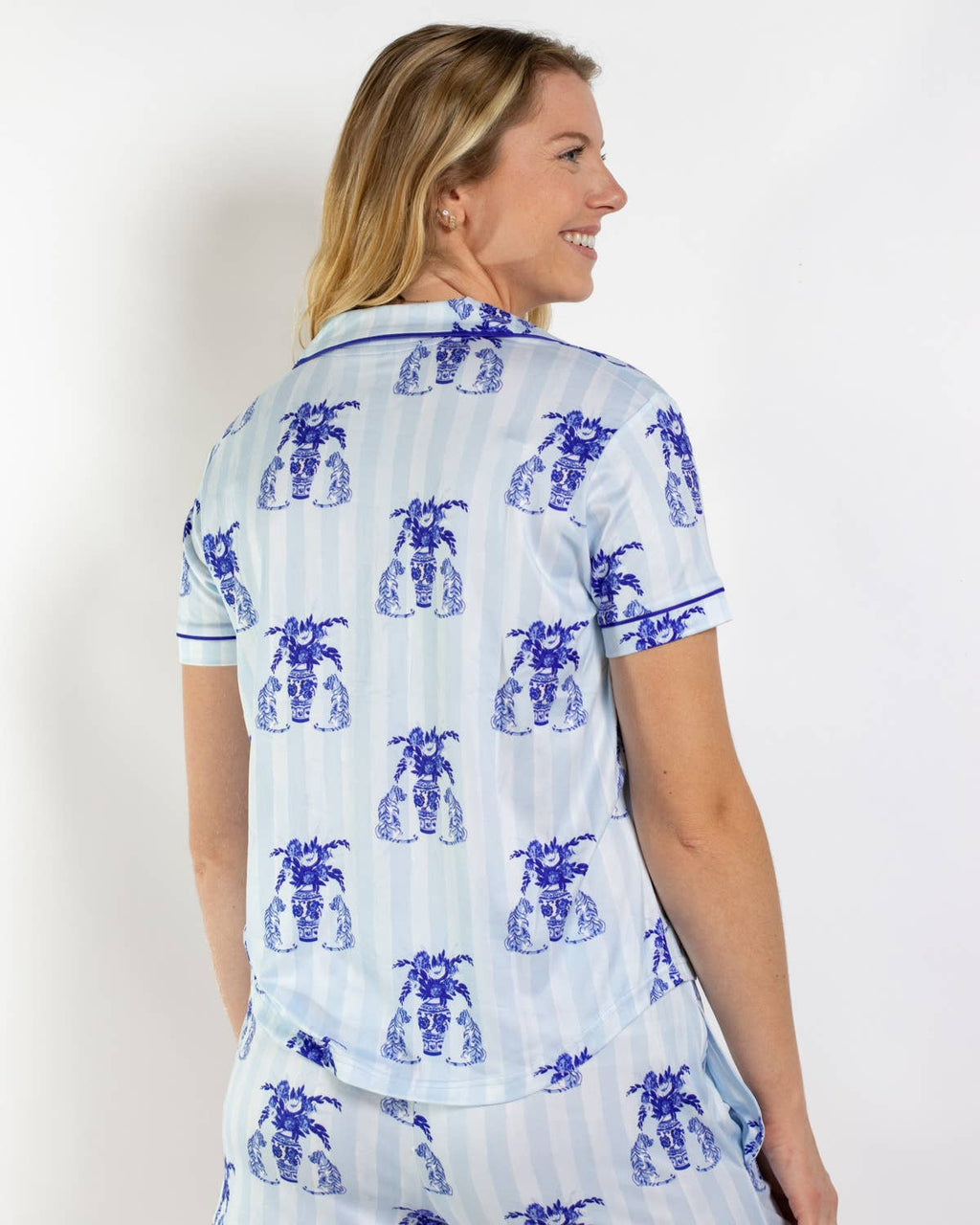 Callie Tiger Short Sleeve Button Up Sleep Shirt