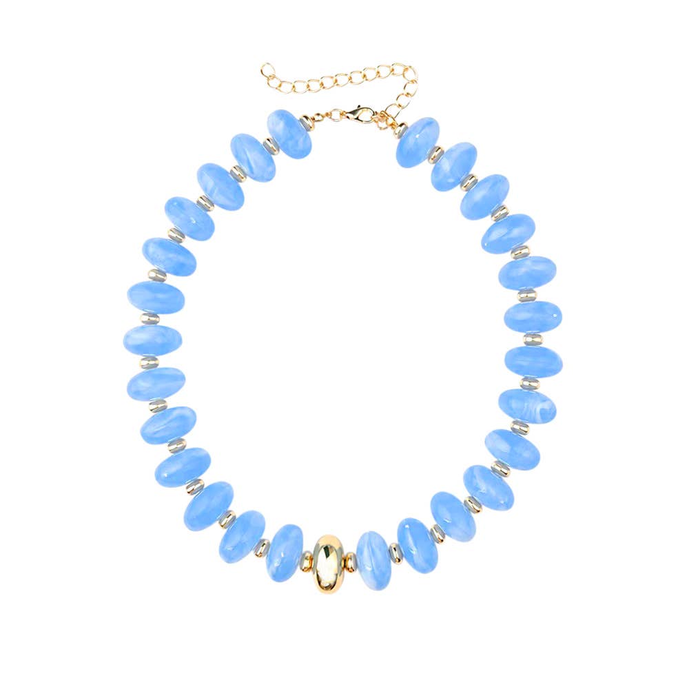 Evan Chunky Beaded Necklace - Light Blue