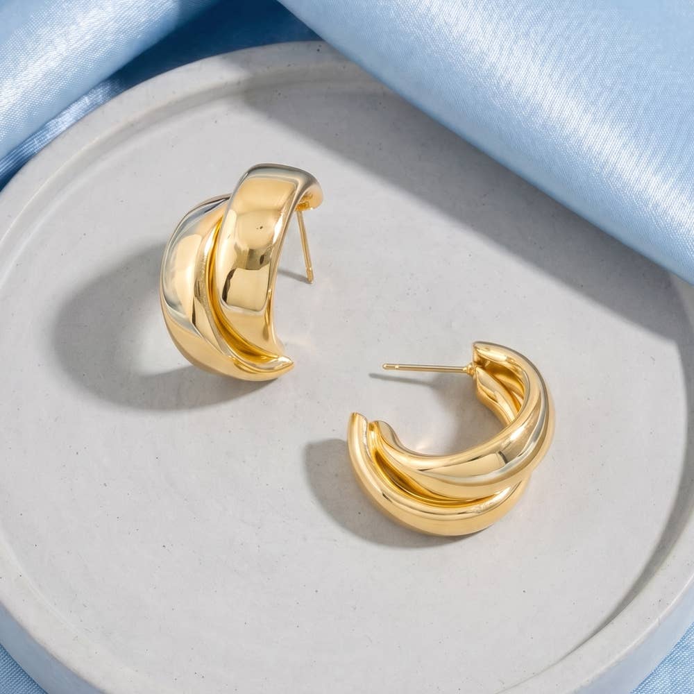Chunky Wide Dome Huggie Hoop Earrings