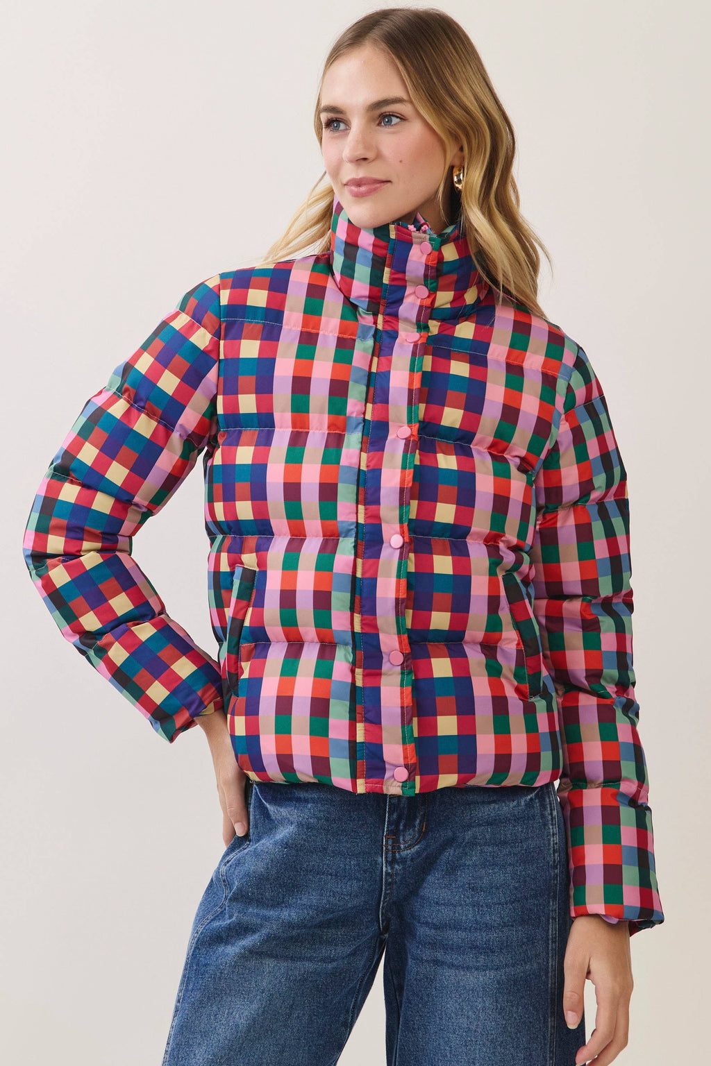 Multicolor Check Puffer Jacket