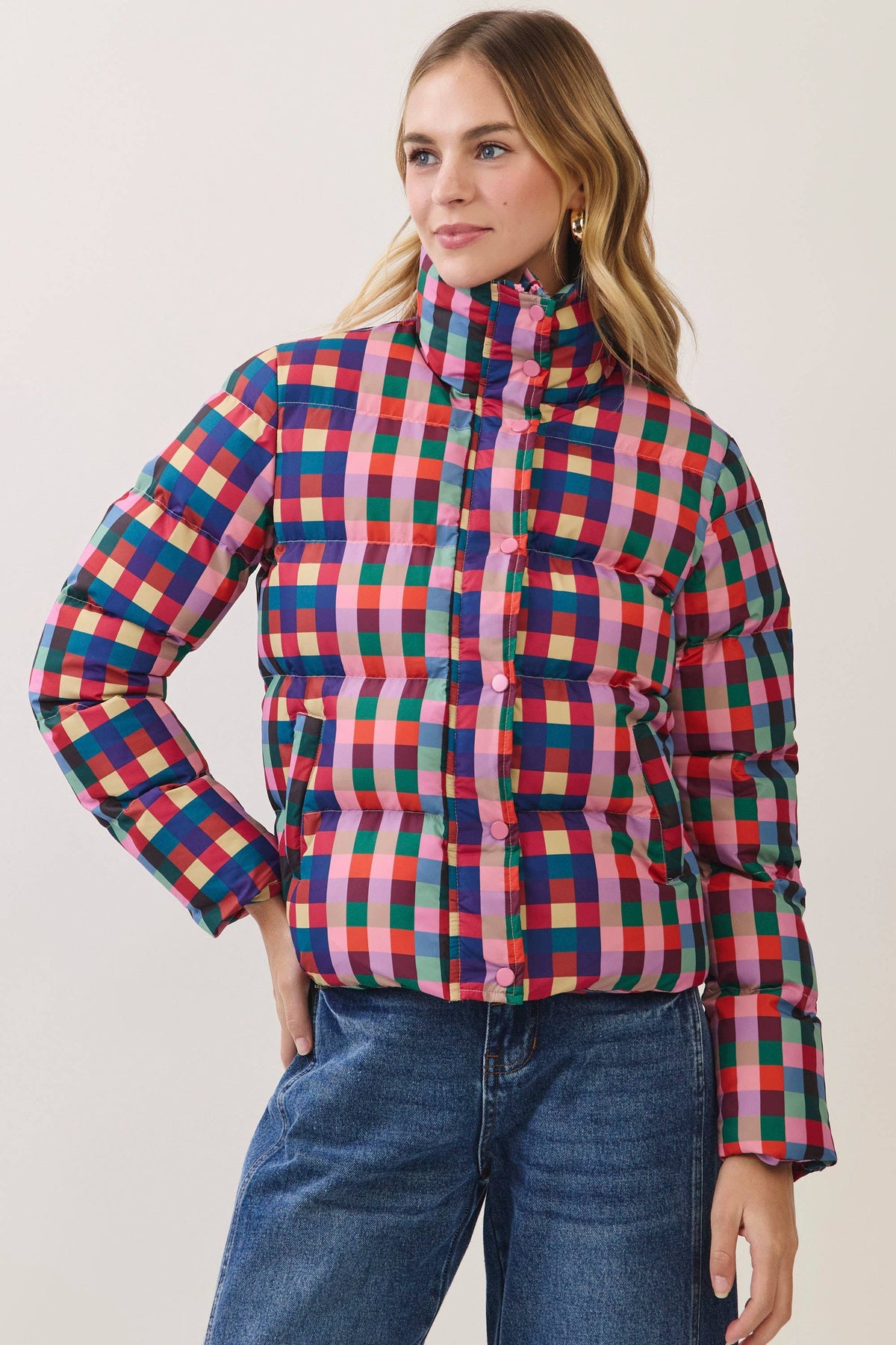 Multicolor Check Puffer Jacket